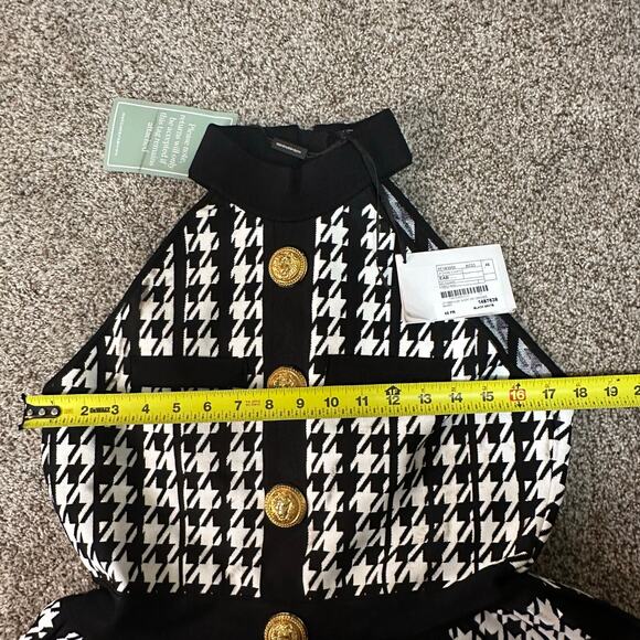 BALMAIN Women's Sleeveless Houndstooth Halterneck Mini Dress Size 46/ US 14 - Picture 12 of 15